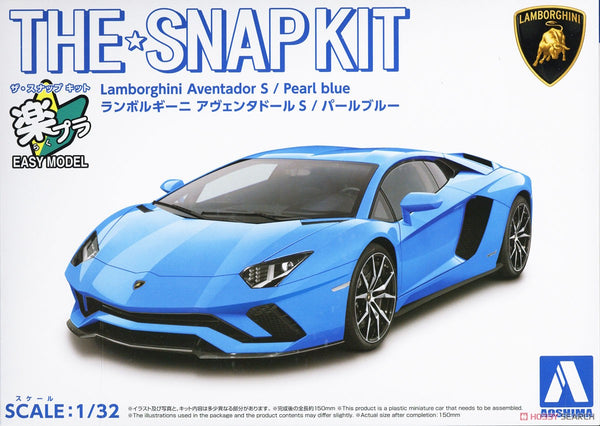 Aoshima 1/32 SNAP KIT #12-E Lamborghini Aventador S (Pearl Blue) Model Kit | No Glue Needed | Snap by Hand